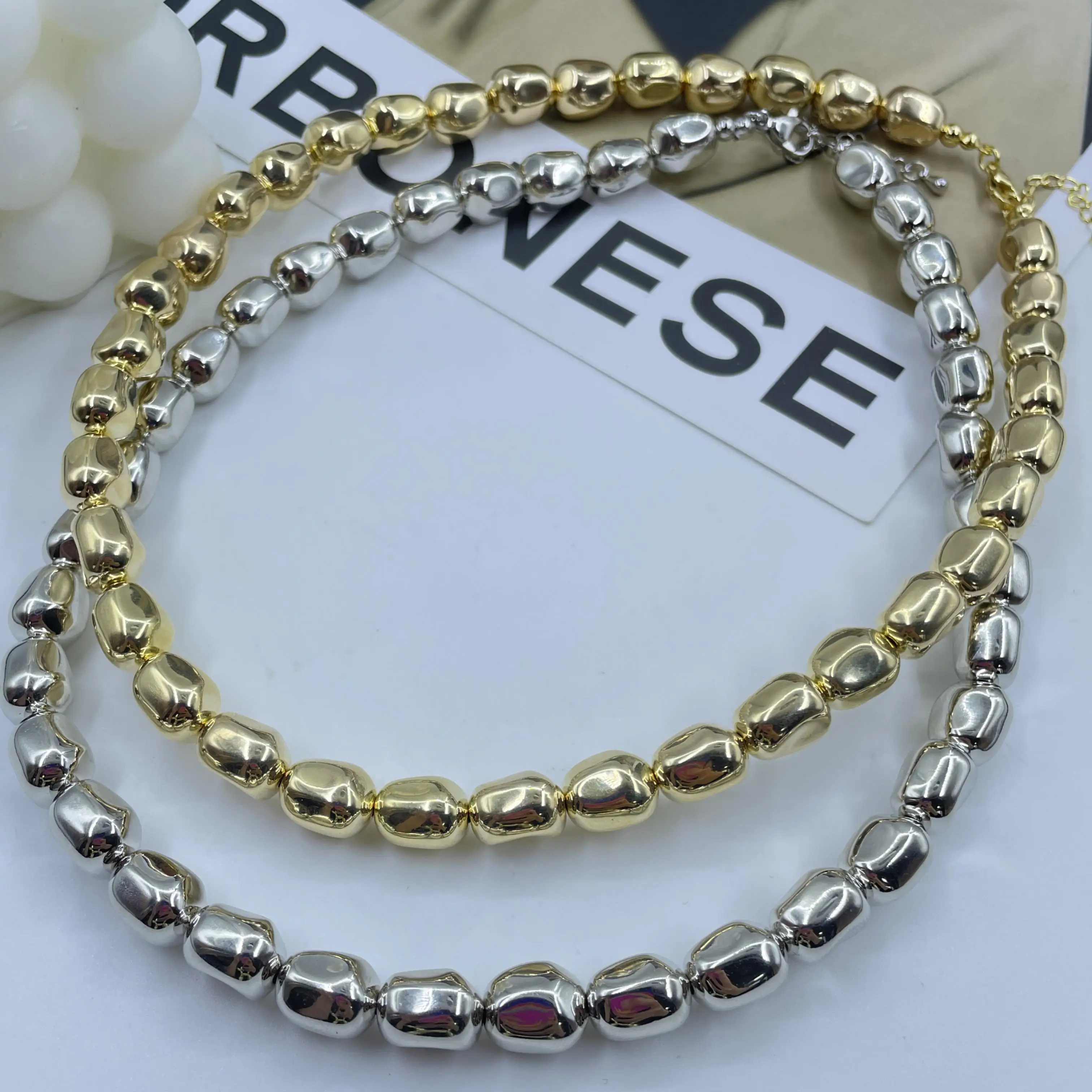 2024 New Chunky Geometric irregular beaded choker 18k gold 925 silver plated tarnish free fashion jewelry Necklace for women