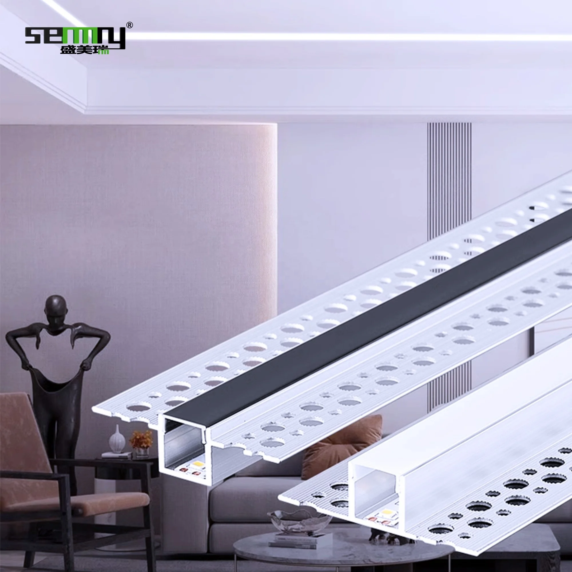 Aluminum extrusion recessed drywall gypsum wall profile for ceiling plaster Led channel diffuser led strip light