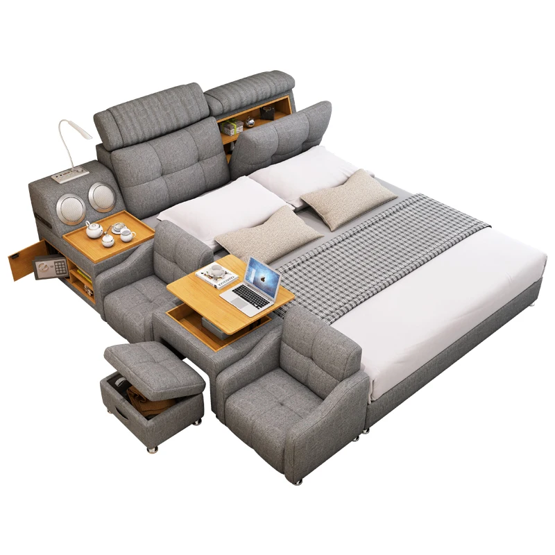 KEHUI Bedroom Furniture Set Provincial Grey Dubai European Style Nordic Dressing Contemporary High Smart Bedroom Furniture Bed