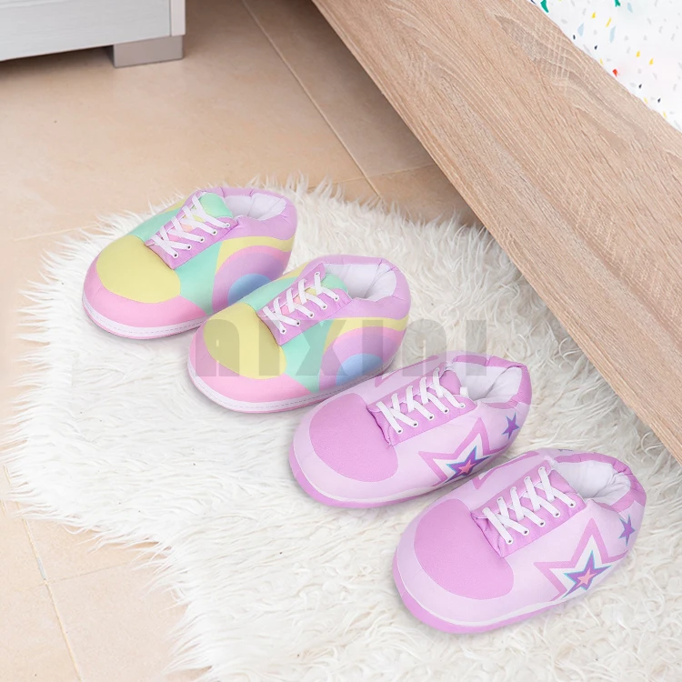 Wholesale custom winter warm super soft plush sneakers slippers house sneaker basketball slippers