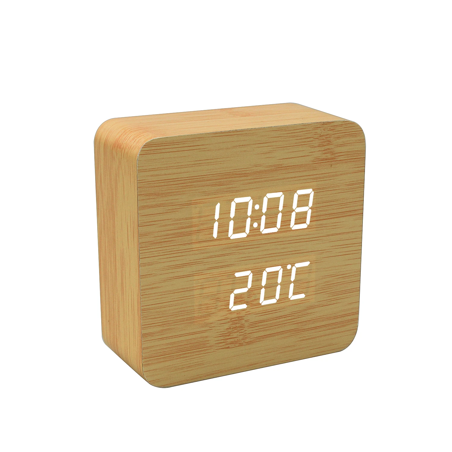 
H6001 Factory Sale Multifunctional LED Digital Alarm Clock LED wooden table alarm clock led display 
