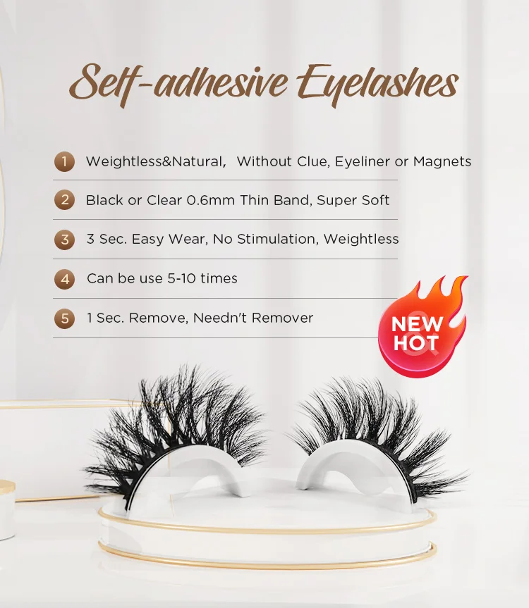 Hollyren No Glue Reusable Adhesive Eyelashes Waterproof Preglued Eyelashes Convenient Reusable 3d Self Adhesive Eyelashes Makeup