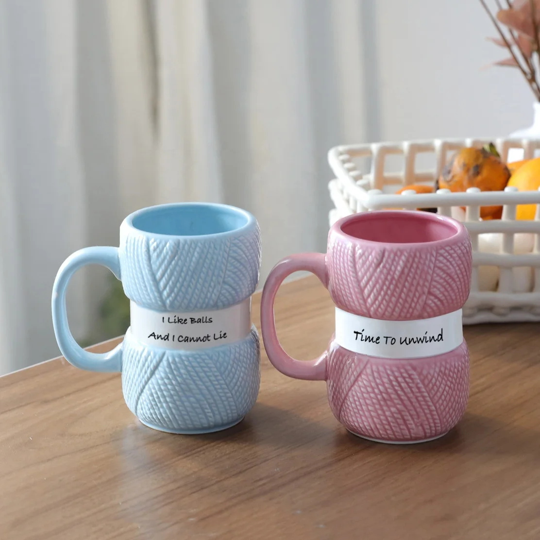 Novelty Knitting Gift Mug Crochet Coffee Cup Wool Ceramic Mug