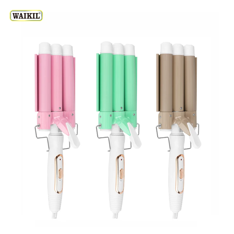 WAIKIL Home Use New Three Barrel Ceramic Big Wave Curler Iron With Triple Barrel Hair Waver Hair Curler