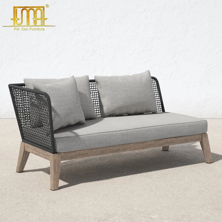 Woven Rope Teak Wood And Aluminum Frame Chaise Lounge Sofa For Hotel