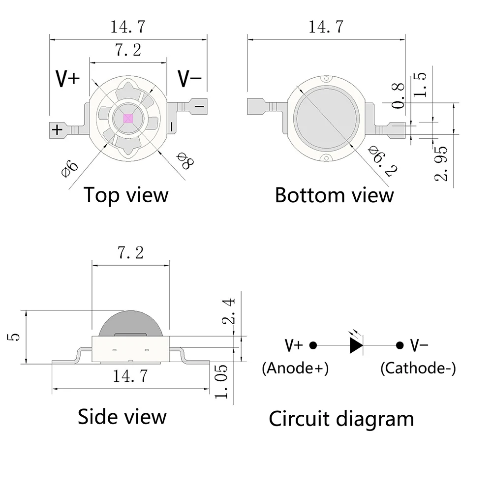 High power 3W 2PIN 365nm 370nm UV led