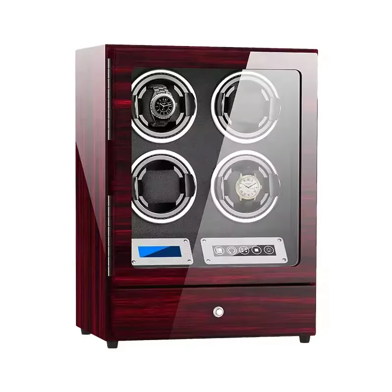 Custom LCD Remote Control Wooden Luxury Gyro Touch Screen Watch Winder  PU Leather Box Watch Winder Drawer