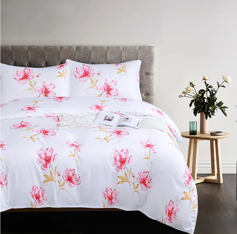 Ready Stock King Queen Size Wholesale Floral White Luxury Bed Sheet Bedding Set Comforter Duvet Cover Sets