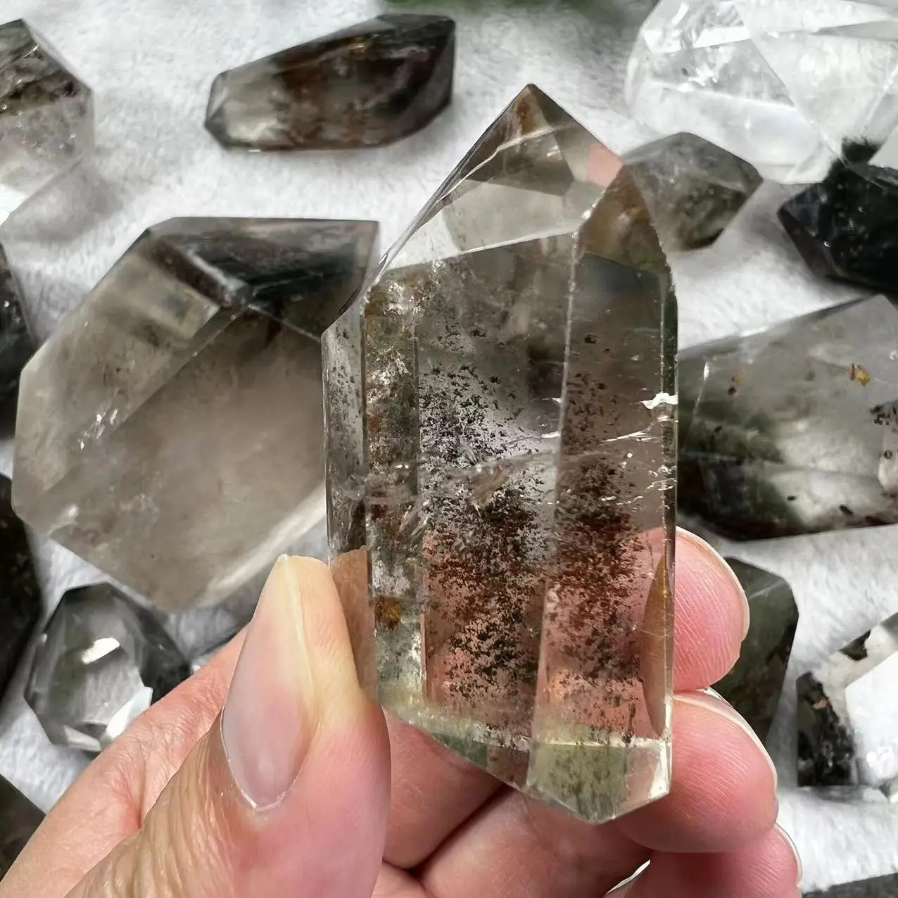 Green Phantom Quartz Natural Crystal Hand Carved Green Garden Quartz Free Form for Healing