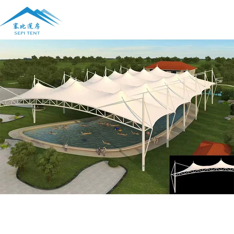 High Quality PVDF Cover Roof Stretch Outdoor Swimming Pool Tent Waterproof Tensile Membrane Structure