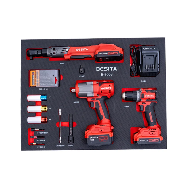 Electric Drill Impact Wrench Ratchet Wrench 3-in-1 Brushless Lithium Battery Tool Set Plastic Box Industrial Household 1 Set 20v