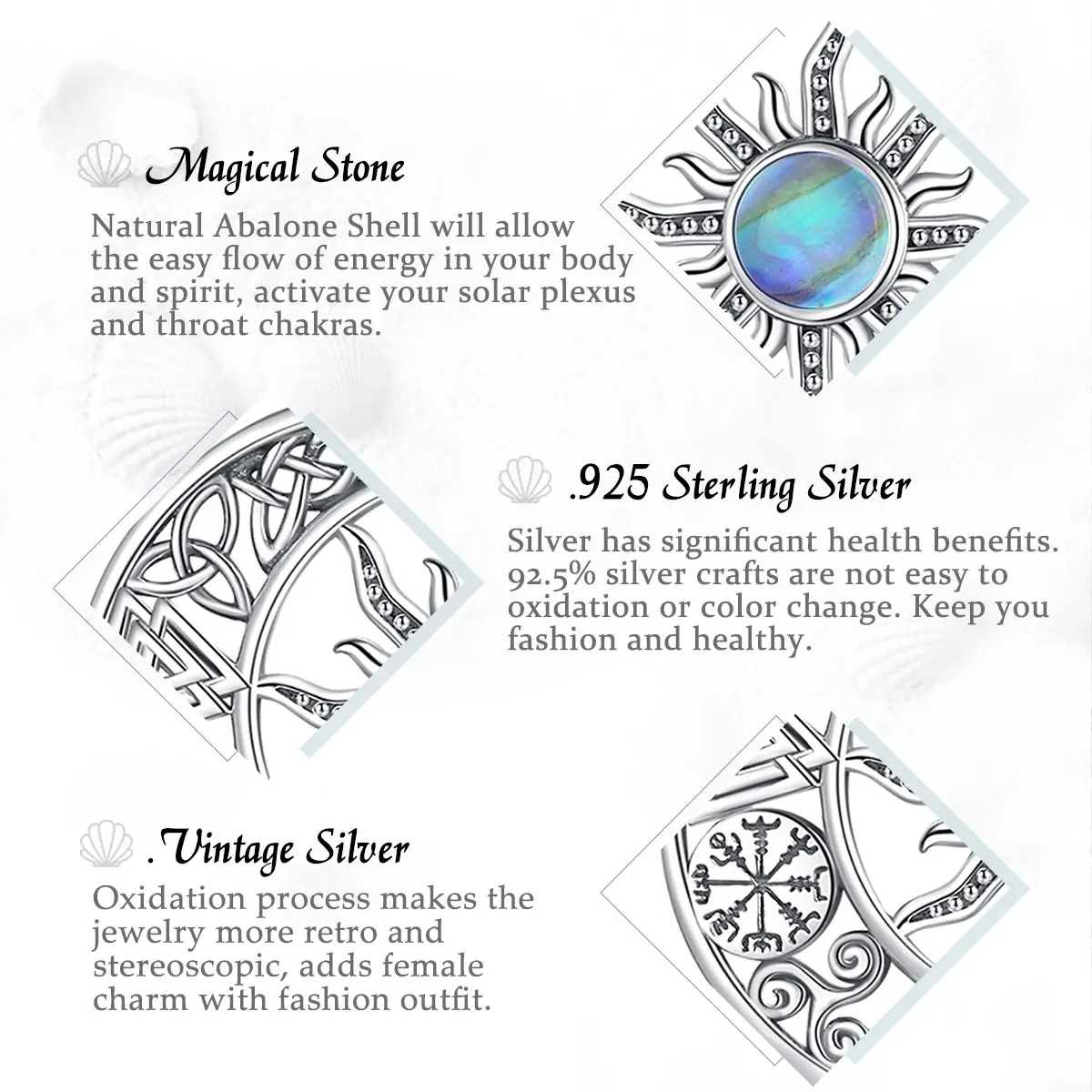 Changda 925 Sterling silver moonstone viking jewelry celtic irish knot moon and sun pendant necklace