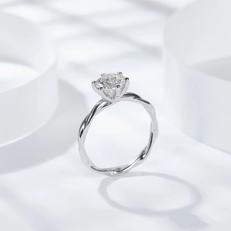 Fashion Jewelry S925 Sterling Silver 18k platinum Ring Vine twist six claw D color moissanite Engagement Diamond Ring For Women