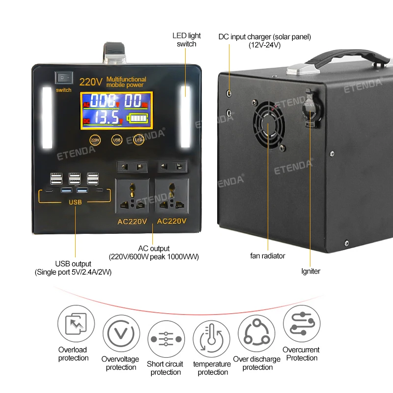 Customized 110V 220V portable power station 800w generators solar power bank 1000w portable power station with solar panel
