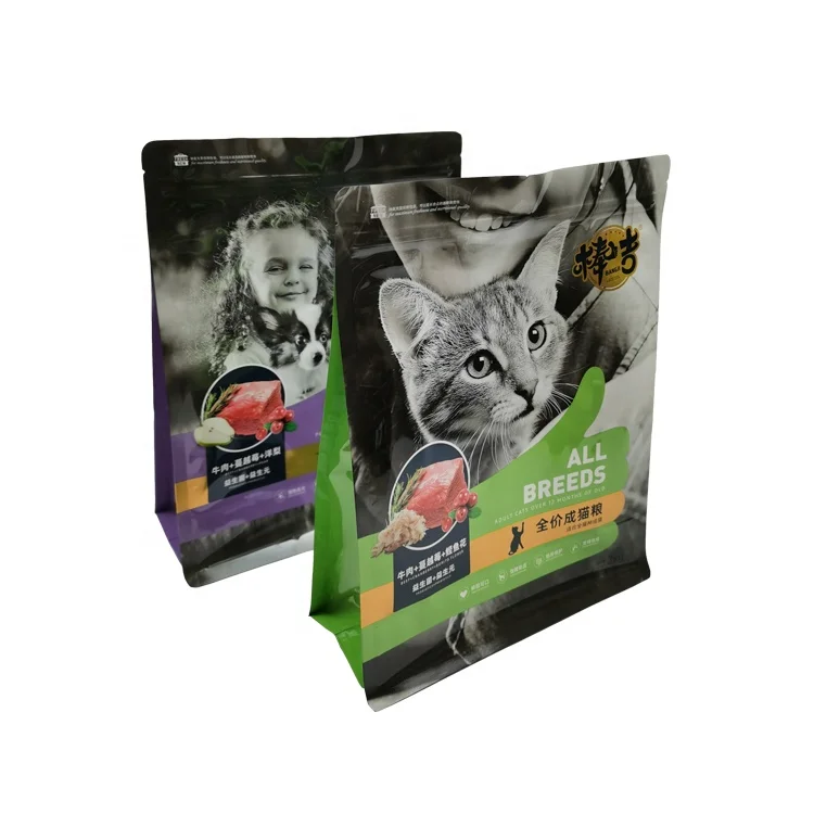 
Wholesale custom printed Pet food packaging flat bottom pouch clear bags with logo 