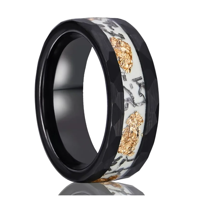 8mm Tungsten Carbide Glow in the Dark Ring Black Plated Fashion Jewelry Luminous Ring Glow in the Dark