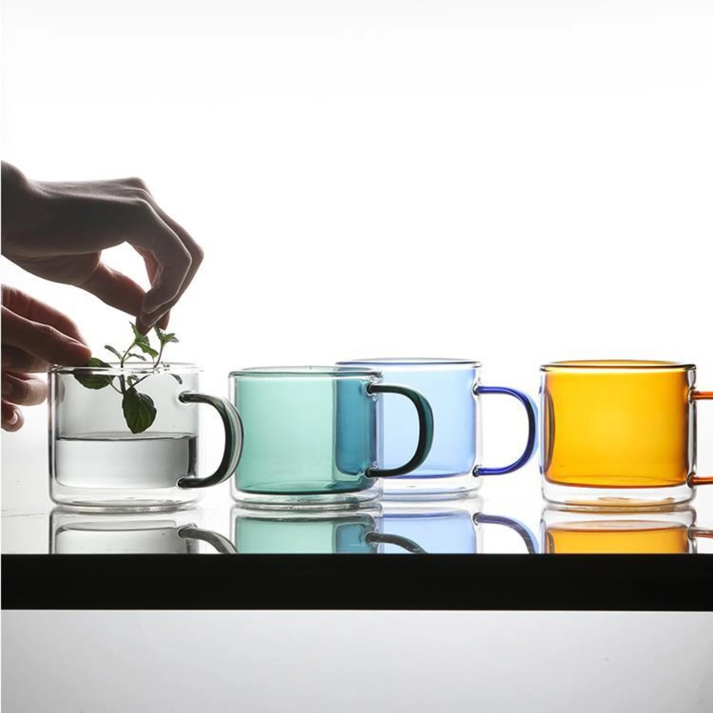 
Custom Stained Glass Double Layer Cup Household Glass Colored Handle Cup 