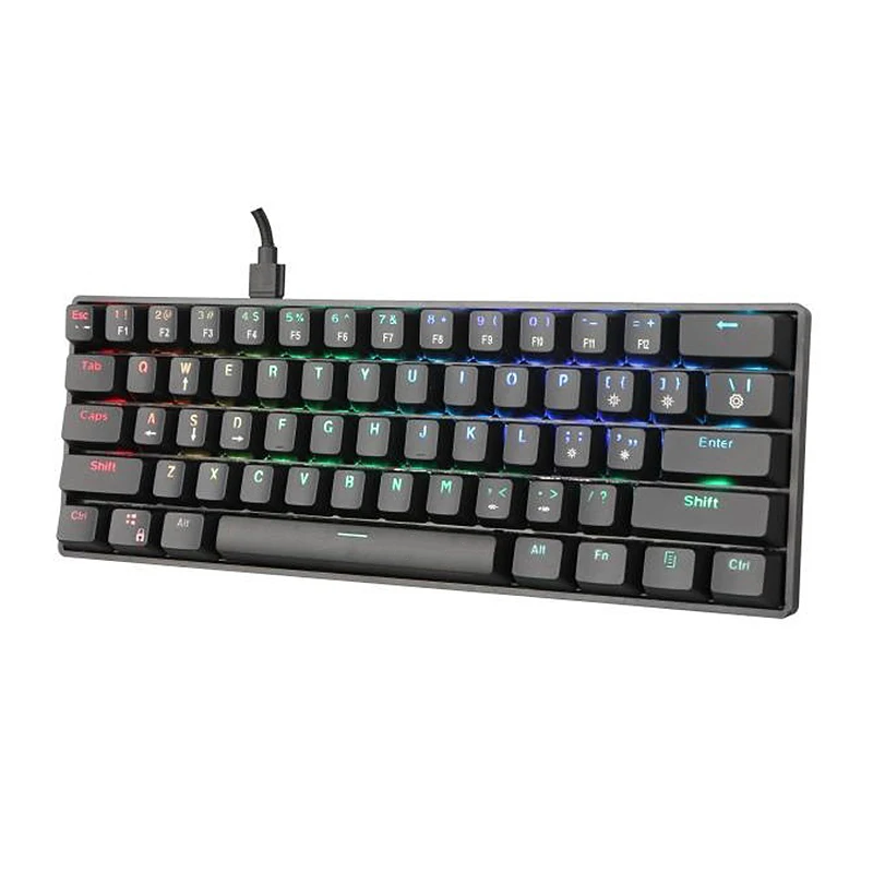 Popular 61 Keys Mini Slim Mechanical Gaming Rainbow Color Backlit Led Wired Keyboard for Competitive Game Player PC Internet Caf