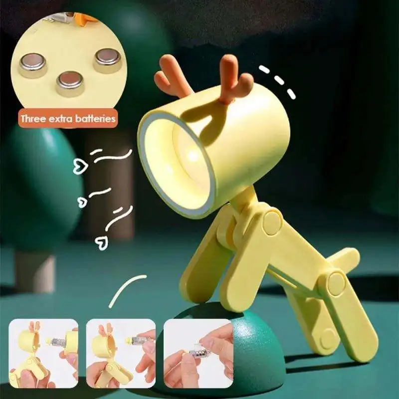Mini Deer Puppy Reading Table Lamp Cute Doggy Head Leg Movable Children Small Gift Night Light Mobile Phone Holder Light
