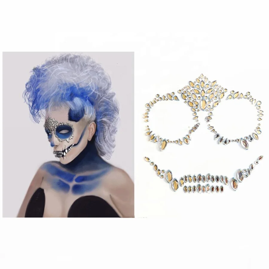 Wholesale Full Music Festival Face-Gems Ghost Skeleton Adhesive Face Jewels Rhinestone Crystal Stickers for Halloween