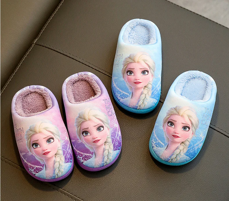 Marvel Человек-паук» с рисунком из аниме «Принцесса Эльза» детские тапочки из материала на основе хлопка; Сезон осень-зима; Теплые принцессы из мультфильма “Холодное сердце” для мальчиков и девочек; Домашняя обувь из материала на основе хлопка