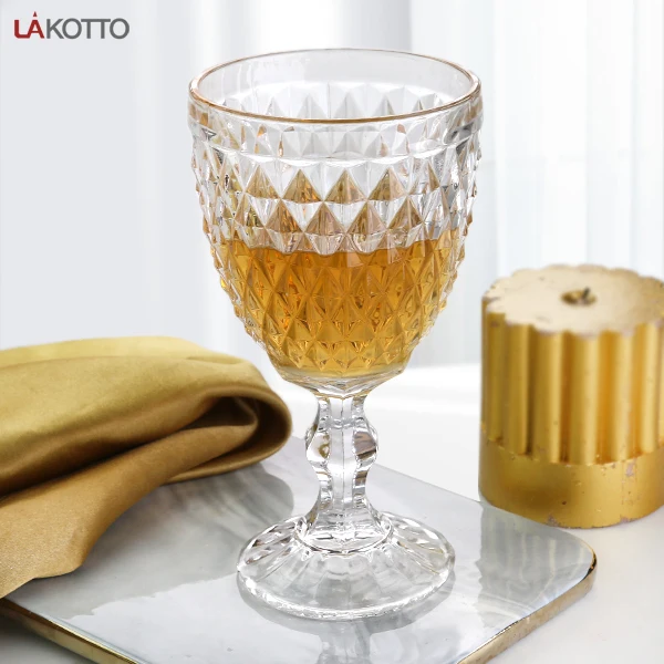 Factory Wholesale Colored Goblet Wine Water Glass Pressed White Blue Glass Goblets Vintage