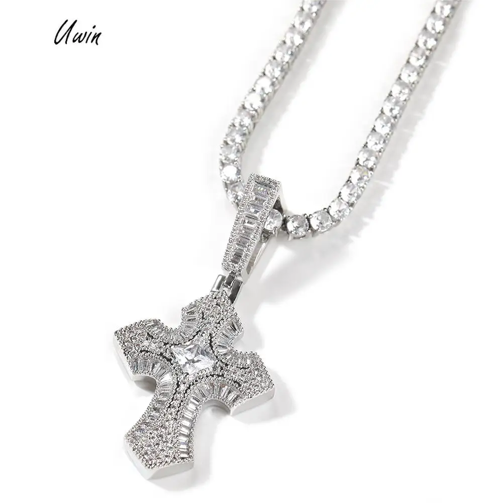 Hot Sale Cross Pendant Large Size Black CZ Cross Necklace 18K Gold Plated Hiphop Designer Women Man Jewelry
