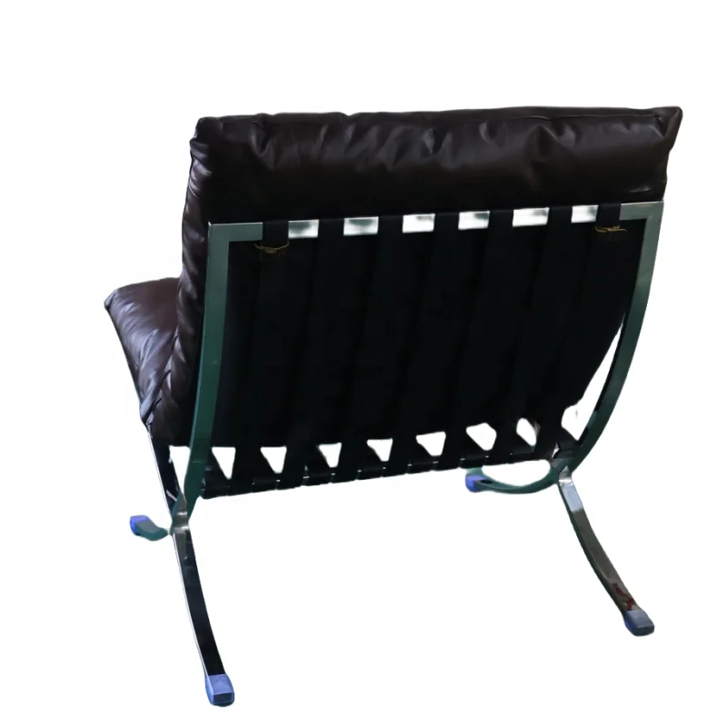 Retro Lounge Chair Genuine Leather Tufted High End Leisure Chair Stainless Steel Chairs for Waiting Room Living Room Club