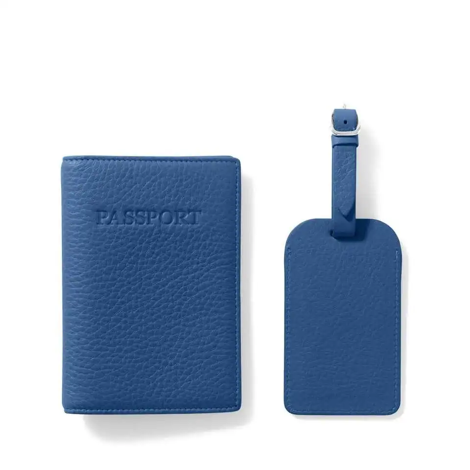 Wholesale Handmade Custom Logo Leather RFID Passport Holder & Luggage Tag Travel Gift Set Business Passport Holder Cover