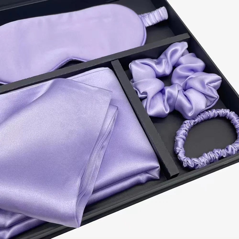free tag embroidery logo big scrunchie silk eye mask silk pillow case 100% pure mulberry silk pillowcase box set