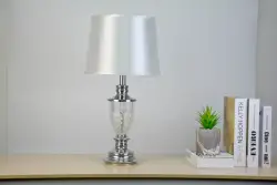 Elegant Silver Glitter Fabric Shade Bedroom Bedside Lamps Simple Style Clear Glass Table Lamp