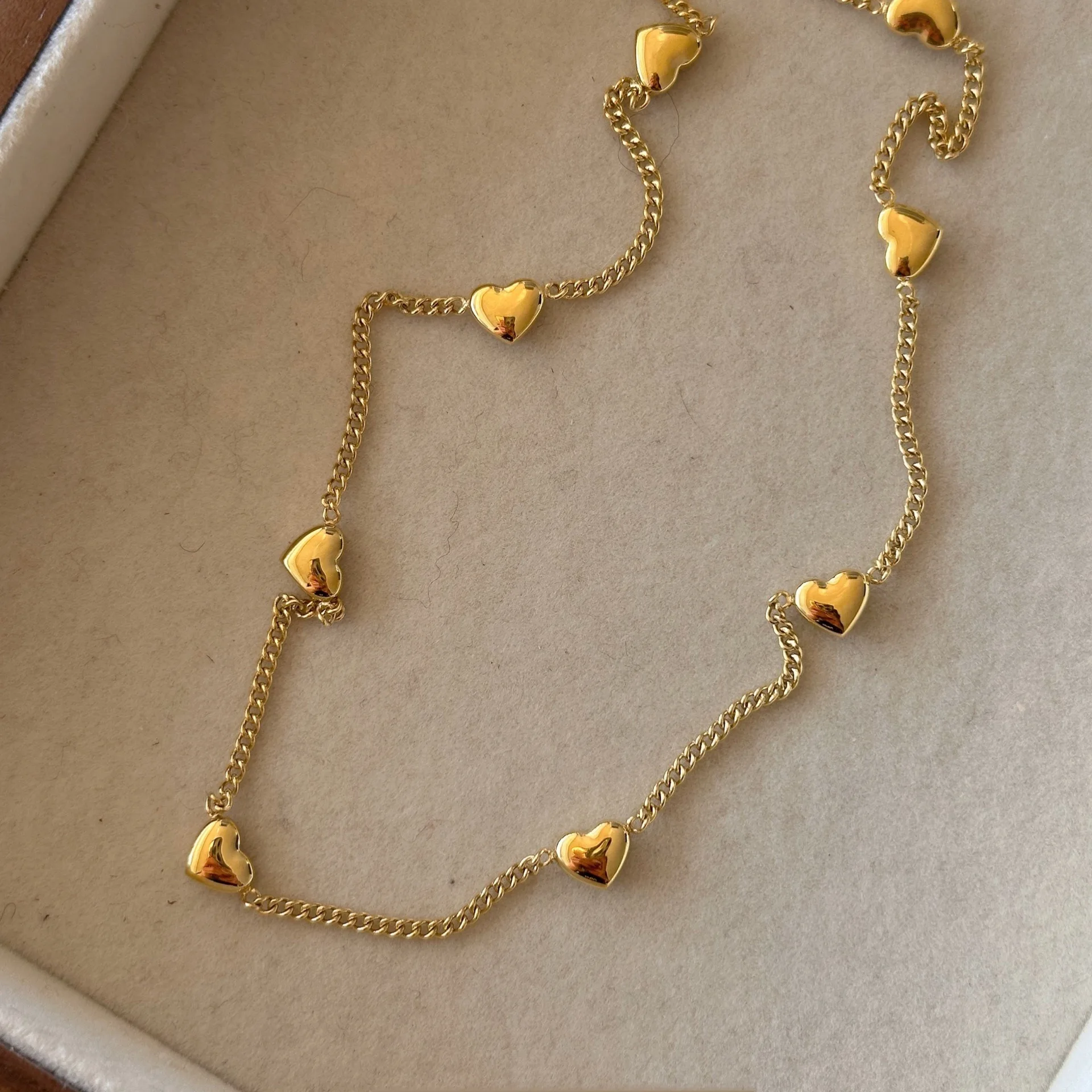 Three Dimensional Multi Heart 925 Sterling Silver Gold Plated Beaded Sweater Necklace