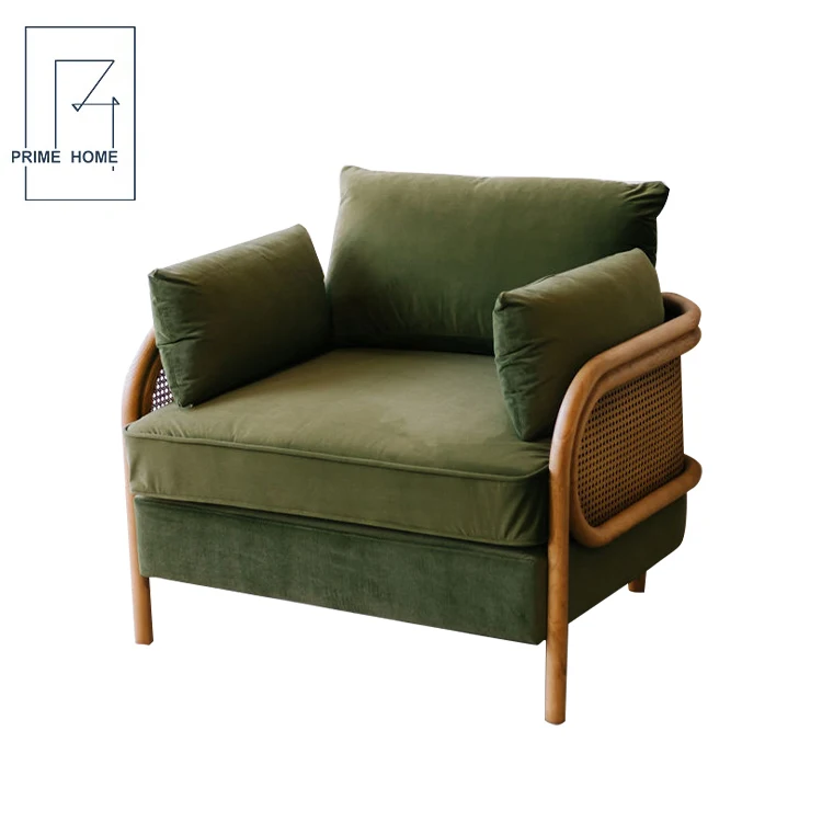 Лидер продаж высококачественное популярное кресло из дуба ротанга на спине оливковое бархатное сиденье для клуба случайный стул