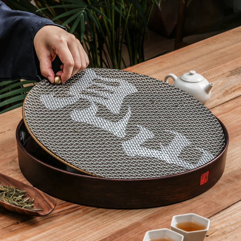 Gongfu round bakelite tea tray stainless steel plate drainage and water storage in a one