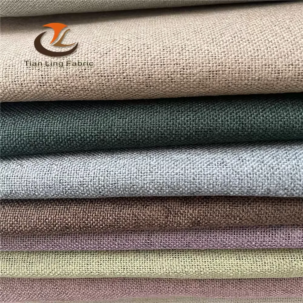 hot sell stock ready to ship both side same faux linen fabric inside black tpu film curtain fabric blackout