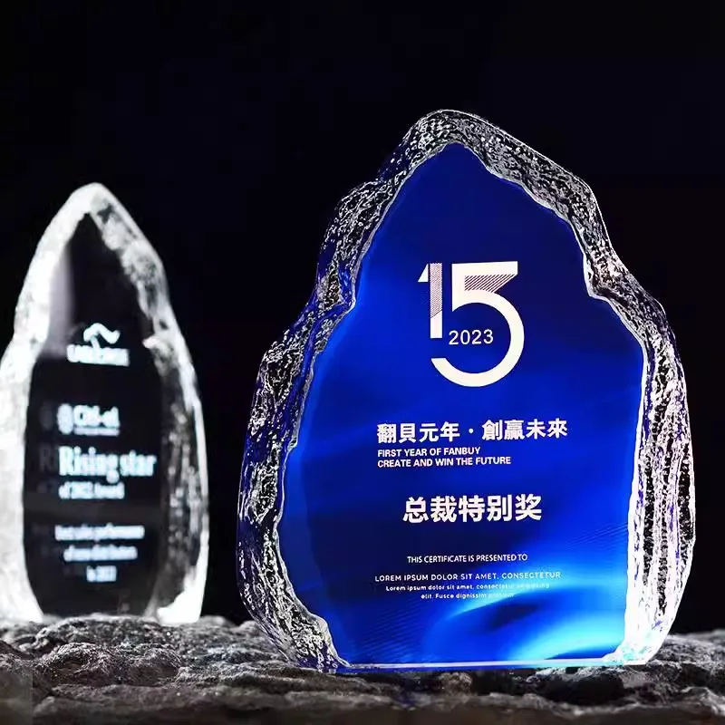 Honorary award competition Full color printed Crystal awards trophy Iceberg Crystal Trophy