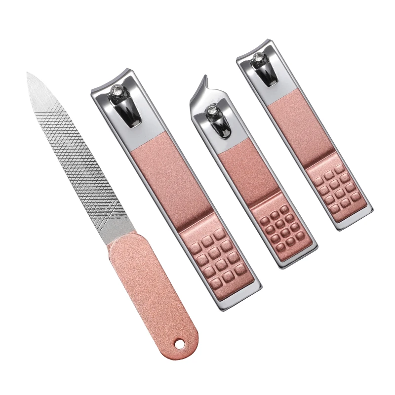 Customized Professional Grooming Kits 4 Pieces Manicure Set Rose Gold Nail Clippers Used In Manicure And Pedicure Kit
