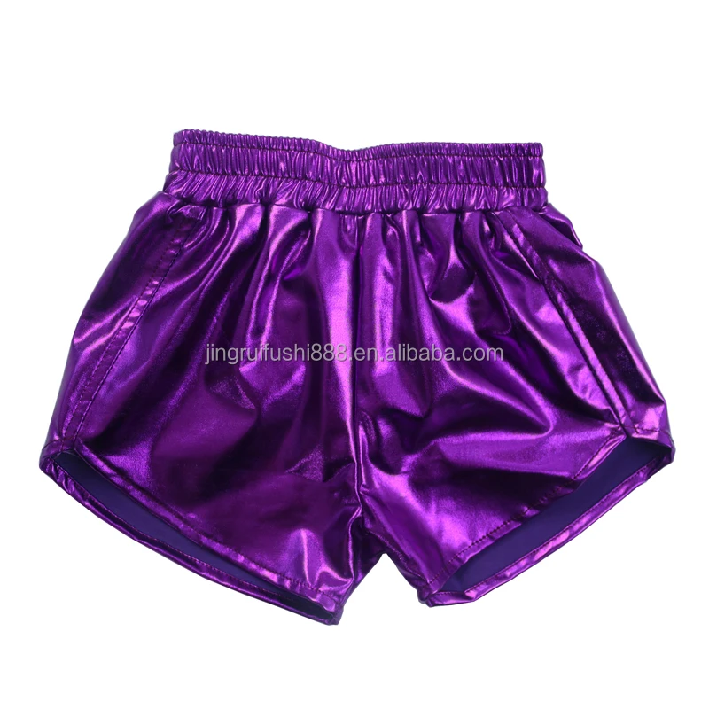 Hot Selling Multi Solid Color Festival Party Kids Shorts Pu Leather Gym Shorts Shiny Metallic Baby Girls Elastic Winter Shorts