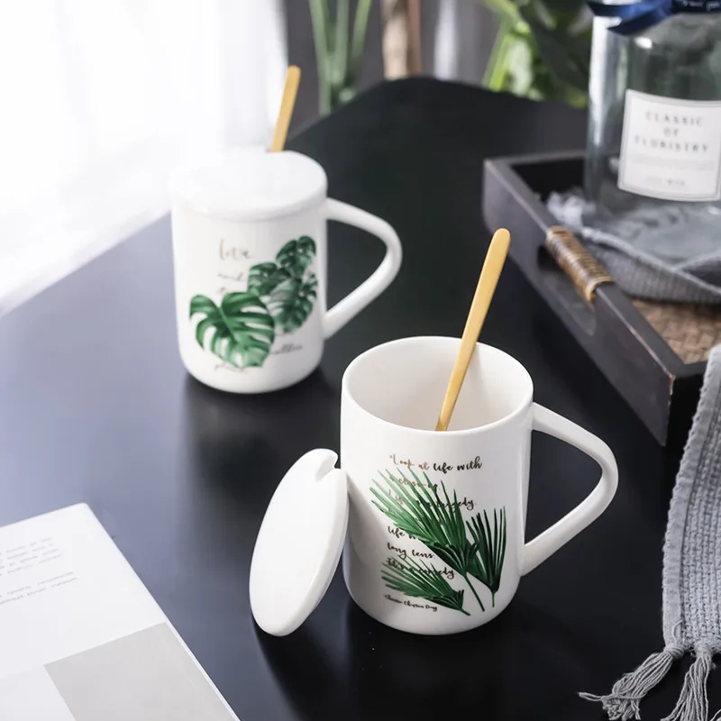 M-075 Cartoon mug Ceramic mug Creative water cup Milk cup with lid Spoon drinking cup CHAIV