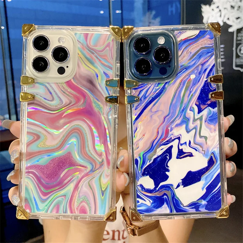 Роскошный квадратный чехол для iphone 12 pro max 7 8 se 11 13 mini 13 ori x xs xr с блестками, мраморный чехол для iphone