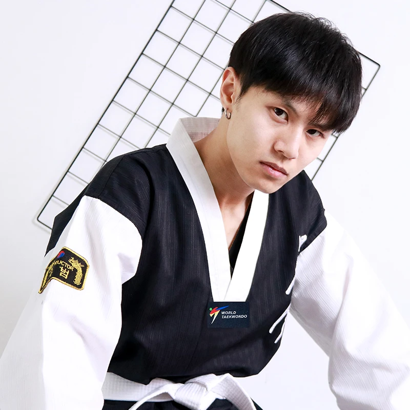 Professional Black White Taewkondo Training Clothing Tae Kwon Do MMA Martial Arts Karate WT Logo Custom Karate Uniform