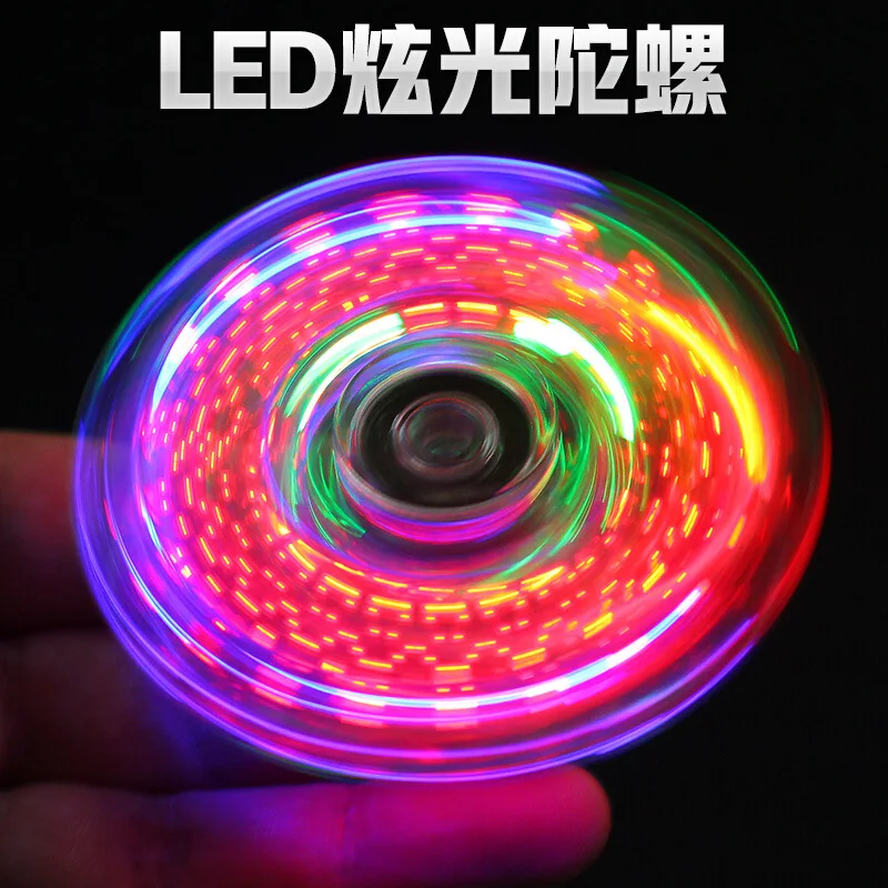 Transparent Crystal Led Flash Spinning Toy fingertip gyroscope with light emitting dazzling night light Finger Fidget Spinner