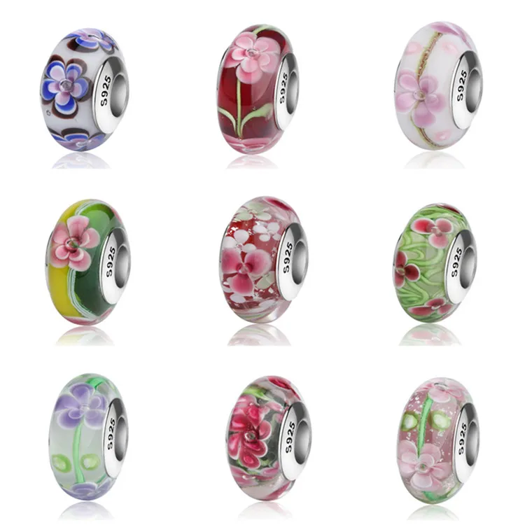 factory cheap wholesale 925 sterling silver sparkling murano glass beads for bracelet making