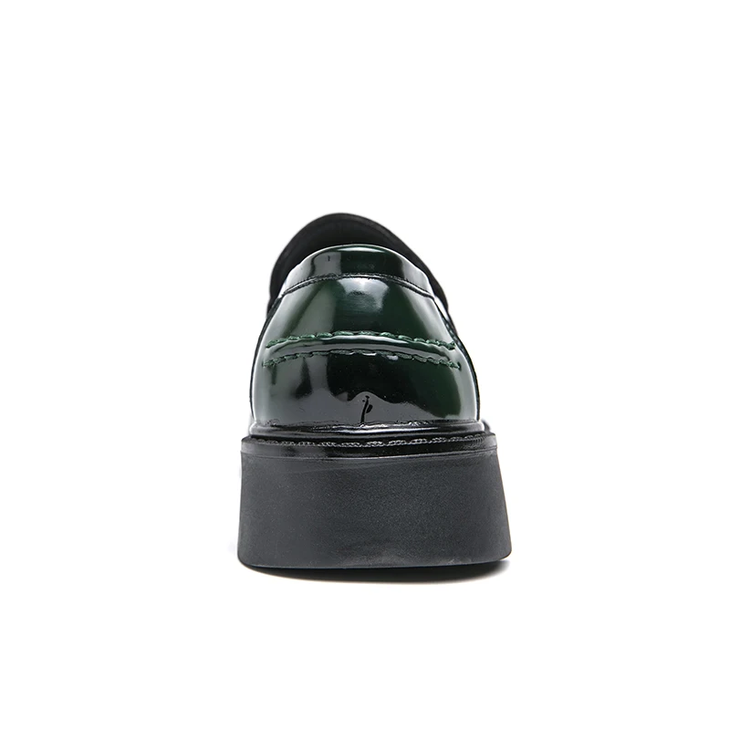 Green Color Man Platform Dress Office Leather Shoes Slip-On Formal Leather Loafers Men Shoe