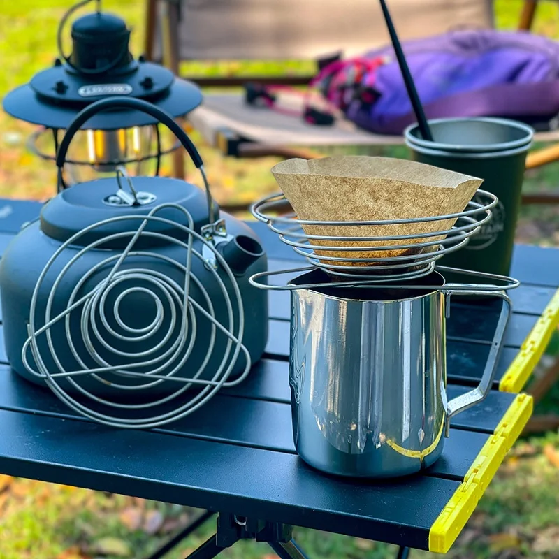 Portable Outdoor Camping Accessories Stainless Steel Reusable Holder Pour Over Filter Basket Drip Foldable Coffee Cone Filter