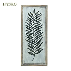 IVYDECO Antique Fern Leaf Impression Wood Frame Metal Wall Art for Livingroom