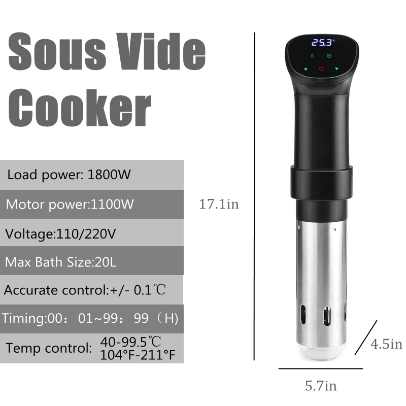 IPX7 Waterproof 1800W LCD Touch Sous Vide Cooker Accurate Cooking Machine Sturdy Immersion Circulator Vacuum Slow Cooker Heater