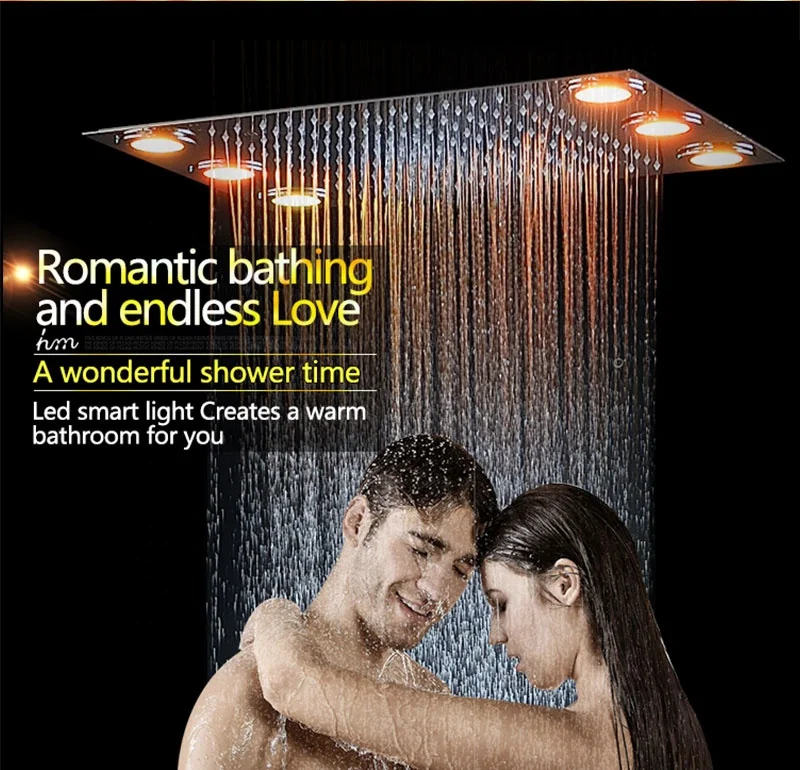 New Style 304 stainless steel rainfall Bath led electric shower head ceiling overhead shower with rainbow light