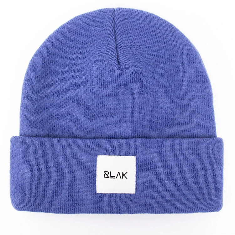 Hengxing wholesale Acrylic cuff beanie woven label Ski Custom Knit Skull Beanie hat