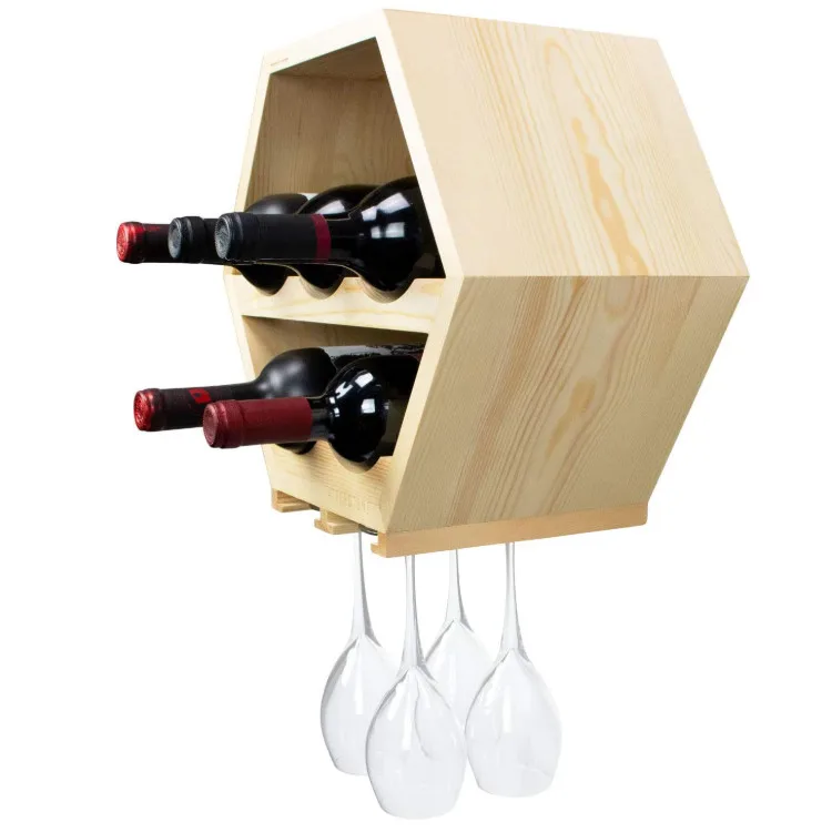 High quality morden rustic durable multi functional home display wooden walnut wall wine holder rack for living room